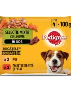 PEDIGREE XS-XL Vită și Pasăre plic hrană umedă câini (în sos) bax 400g x 13buc