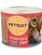 Petkult Sterilised Ton conservă hrană umedă fără cereale pisici 185g