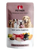 Petner Adult Vită și Dovleac plic hrană umedă câini (în aspic) 500g