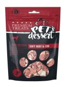 PET'S DESSERT Soft XS-XL Vită și Cod punguță recompense fără cereale câini 80g