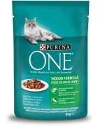 Purina ONE Indoor Ton cu Fasole Verde plic hrană umedă pisici (în sos) 85g