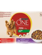 Purina ONE Mini Active 2 arome multipack plic hrană umedă câini activitate intensă (în sos) 100g x 4 Mini Active 2 arome multipack plic hrană umedă câini activitate intensă (în sos) 85g x 4