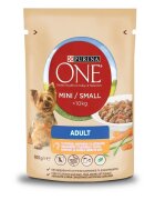 Purina ONE Mini Adult Pui cu Morcov hrană umedă câini (în sos) Mini Adult Pui cu Morcov plic hrană umedă câini (în sos) 85g
