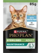Purina Pro Plan Sterilised Maintenance Pește alb plic hrană umedă pisici sterilizate (în sos) bax 85g x 24buc