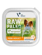 Raw Paleo Mini Adult XS-S Curcan tăviță hrană umedă monoproteică fără cereale câini alergii (pate) 150g