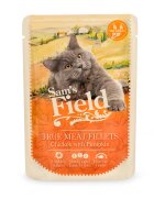 Sam's Field True Meat Fillets Pui și dovleac plic hrană umedă fără cereale pisici (în sos) 85g