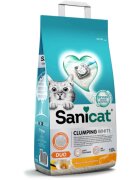 Sanicat Clumping White Duo Vanilie și Mandarină așternut igienic pisici granule bentonită aglomerant neutralizare mirosuri fără praf 10l