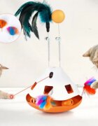 SHAW 3-in-1 Laser & Bilă & Pene & 4 Moduri de Viteză jucărie interactivă pisici inteligente plastic alb și portocaliu 1buc