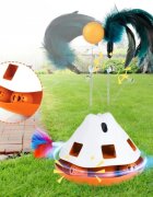 SHAW 3-in-1 Laser & Bilă & Pene & 4 Moduri de Viteză jucărie interactivă pisici inteligente plastic alb și portocaliu 1buc