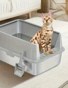 SHAW 3XL cu prag si lopatica incluse litieră pisici cu ramă argintiu 70x50x30 cm