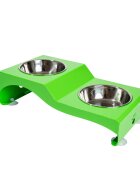 SHAW Boluri duble set suport castroane câini + 2 boluri rotunde antiderapant inox verde 1buc