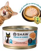 SHAW Cuburi Somon conservă hrană umedă fără cereale pisici apetit capricios (în supă) 80g