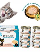 SHAW Cuburi Somon conservă hrană umedă fără cereale pisici apetit capricios (în supă) bax 80g x 12buc