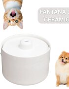 SHAW Fântână Ceramică fântână pisici rotundă sistem filtrare ceramică bej 2l