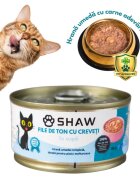 SHAW File Ton și Creveți conservă hrană umedă fără cereale pisici apetit capricios (în supă) 80g