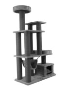 SHAW Istanbul ansamblu de joacă pisici 5 etaje 1 căsuța MDF și pluș elemente de zgâriat elemente hamac gri 52x100x172cm