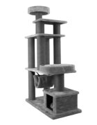 SHAW Istanbul ansamblu de joacă pisici 5 etaje 1 căsuța MDF și pluș elemente de zgâriat elemente hamac gri 52x100x172cm