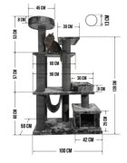 SHAW Istanbul ansamblu de joacă pisici 5 etaje 1 căsuța MDF și pluș elemente de zgâriat elemente hamac gri 52x100x172cm