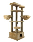 SHAW Lizbon ansamblu de joacă pisici 5 etaje 1 căsuța MDF și pluș elemente de zgâriat elemente hamac bej 85x140x203cm