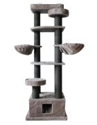 SHAW Lizbon ansamblu de joacă pisici 5 etaje 1 căsuța MDF și pluș elemente de zgâriat elemente hamac gri 85x140x203cm
