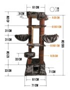 SHAW Lizbon ansamblu de joacă pisici 5 etaje 1 căsuța MDF și pluș elemente de zgâriat elemente hamac gri 85x140x203cm