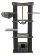 SHAW Madrid ansamblu de joacă pisici 4 etaje 1 căsuța MDF și pluș elemente de zgâriat elemente hamac gri 105x105x200cm