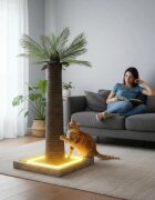 SHAW Palmier cu LED stâlp de zgâriat cilindric pisici MDF și sisal maro 45x45x92cm