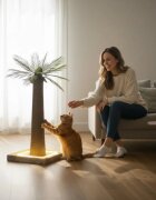 SHAW Palmier cu LED stâlp de zgâriat cilindric pisici MDF și sisal maro 45x45x92cm