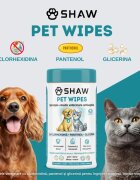 SHAW Pet Wipes cu Clorhexidina șervețele umede câini și pisici antibacteriene hidratant flacon 72buc