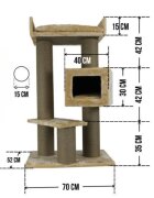 SHAW Toulouse ansamblu de joacă pisici 3 etaje 1 căsuța MDF și pluș elemente de zgâriat bej 70x70x120cm