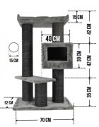 SHAW Toulouse ansamblu de joacă pisici 3 etaje 1 căsuța MDF și pluș elemente de zgâriat gri 70x70x120cm