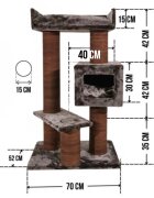 SHAW Toulouse ansamblu de joacă pisici 3 etaje 1 căsuța MDF și pluș elemente de zgâriat maro 70x70x120cm