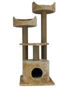 SHAW Warsaw ansamblu de joacă pisici 3 etaje 1 căsuța MDF și pluș elemente de zgâriat bej 65x80x130cm