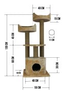 SHAW Warsaw ansamblu de joacă pisici 3 etaje 1 căsuța MDF și pluș elemente de zgâriat bej 65x80x130cm