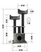 SHAW Warsaw ansamblu de joacă pisici 3 etaje 1 căsuța MDF și pluș elemente de zgâriat gri 65x80x130cm
