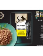 SHEBA Delikatesse Selectie Mixta Rata Pui Pasăre și Curcan plic hrană umedă pisici (în aspic) multipack 85g x 12buc