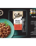 SHEBA Select Slices Pui Miel Rata si Curcan Pui și Vită plic hrană umedă pisici (în sos) multipack 85g x 12buc