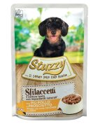 Stuzzy Shreds XS-XL Pui și Șuncă plic hrană umedă câini (în suc propriu) 100g