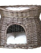 Trixie Coș cu 2 Pernițe coș asimetric câini și pisici XS-S răchită 54 x 43 x 37 cm Căsuță cu 2 Pernițe pisici răchită gri 54 x 43 x 37 cm