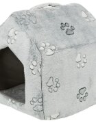 Trixie Nando căsuța dreptunghiulară câini și pisici XS fleece imprimeu lăbuțe gri 40 x 45 x 40 cm