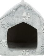 Trixie Nando căsuța dreptunghiulară câini și pisici XS fleece imprimeu lăbuțe gri 40 x 45 x 40 cm