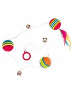 Trixie Rainbow 3 mingi pe sfoară jucărie pisici cu clopoțel spumă multicolor 3.5 x 80cm