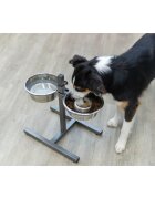Trixie set suport castroane câini + 2 boluri înalțime reglabilă metal argintiu M-L(1.8l ⌀21cm)