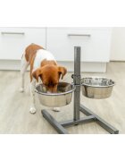 Trixie set suport castroane câini + 2 boluri înalțime reglabilă metal argintiu M-L(1.8l ⌀21cm)