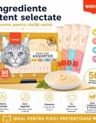 WANPY Creamy Treat Assorted Pui și Ton punguță recompense pisici (piure) 350g