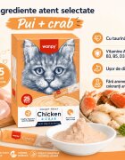 WANPY Creamy Treat Pui și Crab punguță recompense pisici (piure) 350g