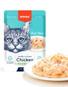 WANPY Pui și Cod punguță hrană umedă pisici (în aspic) 85g