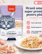 WANPY Pui și Crab punguță hrană umedă pisici (în aspic) 85g