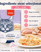 WANPY Pui și Crab punguță hrană umedă pisici (în aspic) 85g
