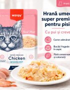 WANPY Pui și Creveți punguță hrană umedă pisici (în aspic) 85g